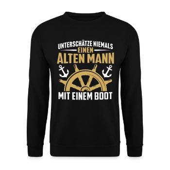 alten mann mit einem boot - Unisex Pullover - Schwarz - Vorne - Alina (178cm) & Michal (187cm)