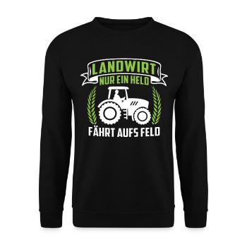 Landwirt nur ein held fährt aufs Feld - Unisex Pullover - Schwarz - Vorne - Alina (178cm) & Michal (187cm)