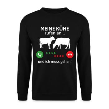 meine Kühe rufen an und ich muss gehen - Unisex Pullover - Schwarz - Vorne - Alina (178cm) & Michal (187cm)