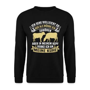 denke ich an meine Kühe - Unisex Pullover - Schwarz - Vorne - Alina (178cm) & Michal (187cm)
