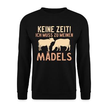 Keine Zeit ich muss zu meinen Mädels Kühe - Unisex Pullover - Schwarz - Vorne - Alina (178cm) & Michal (187cm)