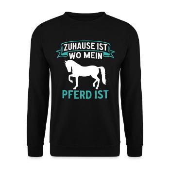 zuhause ist wo mein pferd ist - Unisex Pullover - Schwarz - Vorne - Alina (178cm) & Michal (187cm)