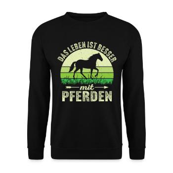 das leben ist besser mit pferden - Unisex Pullover - Schwarz - Vorne - Alina (178cm) & Michal (187cm)
