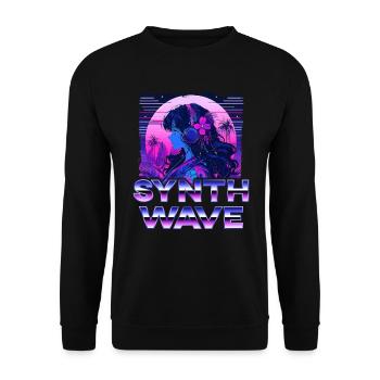Synthwave Music Album Cover - Anime Shirt - Unisex Pullover - Schwarz - Vorne - Alina (178cm) & Michal (187cm)
