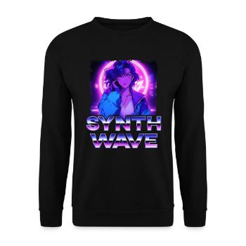 Synthwave Music Album Cover - Anime Shirt - Unisex Pullover - Schwarz - Vorne - Alina (178cm) & Michal (187cm)