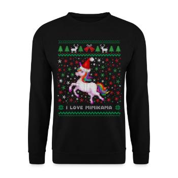XMAS Einhorn: Magische Weihnachten - Unisex Pullover - Schwarz - Vorne - Alina (178cm) & Michal (187cm)