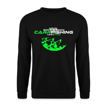 Karpfen Angeln Geschenk Angelbekleidung - Unisex Pullover - Schwarz - Vorne - Alina (178cm) & Michal (187cm)
