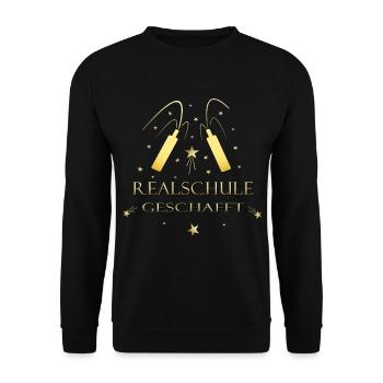 Realschule geschafft Realschulabschluss - Unisex Pullover - Schwarz - Vorne - Alina (178cm) & Michal (187cm)