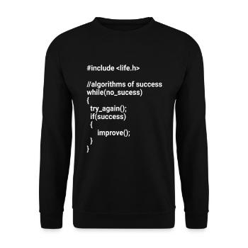 While(no success) - if(success) improve! - Unisex Pullover - Schwarz - Vorne - Alina (178cm) & Michal (187cm)