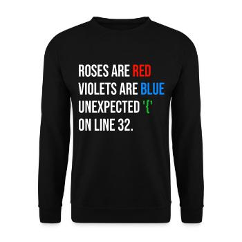 Roses are red, violets are blue unexpected '{' - Unisex Pullover - Schwarz - Vorne - Alina (178cm) & Michal (187cm)