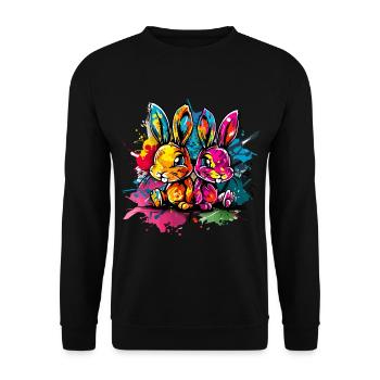 Two bunnies in colorful graffiti style - Unisex Sweatshirt - black - Front - Alina (178cm) & Michal (187cm)