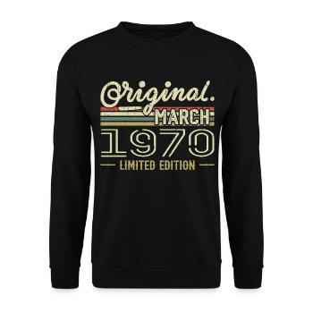 Né en Mars 1970 Cadeau Anniversaire Mars 1970 - Sweat-shirt Unisexe - noir - Devant - Alina (178cm) & Michal (187cm)