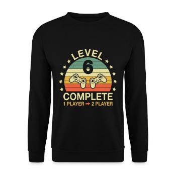 Level 6 Complete Gamer 6 Jahrestag Hochzeitstag - Unisex Pullover - Schwarz - Vorne - Alina (178cm) & Michal (187cm)