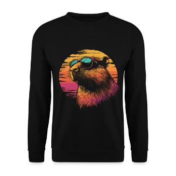 Capybara mit Sonnenbrille - Unisex Pullover - Schwarz - Vorne - Alina (178cm) & Michal (187cm)