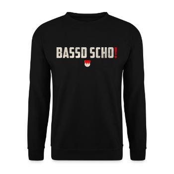 Bassd Scho - Franken Dialekt Spruch Fränkisch - Unisex Pullover - Schwarz - Vorne - Alina (178cm) & Michal (187cm)