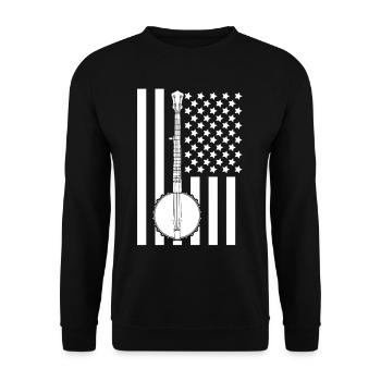 Patriotische amerikanische Flagge - Banjo Musiker - Unisex Pullover - Schwarz - Vorne - Alina (178cm) & Michal (187cm)
