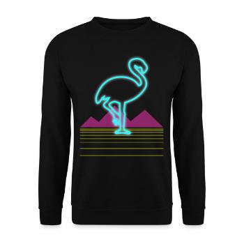 80er Jahre Retro Neon Rosa Flamingo Vogel Geschenk - Unisex Pullover - Schwarz - Vorne - Alina (178cm) & Michal (187cm)