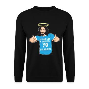 Funny Jesus Shirt Christian Meme Yo I'll Solve It - Unisex Sweatshirt - black - Front - Alina (178cm) & Michal (187cm)