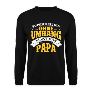 Superhelden ohne Umhang nennt Man Papa - Unisex Pullover - Schwarz - Vorne - Alina (178cm) & Michal (187cm)
