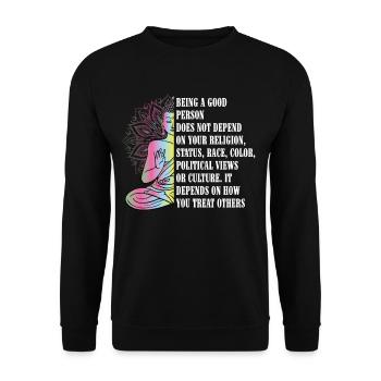 Buddha Buddhism A Good Person Religion - Unisex Sweatshirt - black - Front - Alina (178cm) & Michal (187cm)