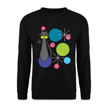 Retro Style Atomic Era Mid Century Cool Cat - Unisex Pullover - Schwarz - Vorne - Alina (178cm) & Michal (187cm)