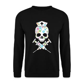 Krankenschwester Geschenkidee - Medizin Schädel. - Unisex Pullover - Schwarz - Vorne - Alina (178cm) & Michal (187cm)