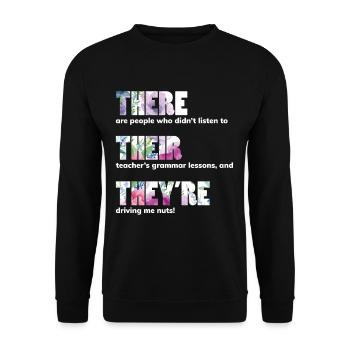 There Their They’re T shirt English Grammar Funny - Sweat-shirt Unisexe - noir - Devant - Alina (178cm) & Michal (187cm)