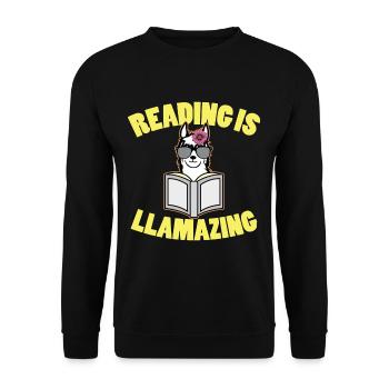 Reading is Llamazing Lama Book Reader - Unisex Sweatshirt - black - Front - Alina (178cm) & Michal (187cm)