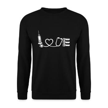LOVE Krankenschwester Spritze Stethoskop Herz - Unisex Pullover - Schwarz - Vorne - Alina (178cm) & Michal (187cm)