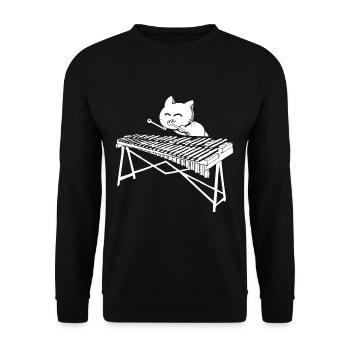 Niedliche Katze spielt Perkussion Musik Xylophon - Unisex Pullover - Schwarz - Vorne - Alina (178cm) & Michal (187cm)