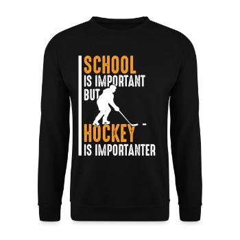 Eishockey ist wichtiger als Schule Hobby Hockey - Unisex Pullover - Schwarz - Vorne - Alina (178cm) & Michal (187cm)