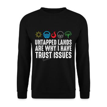 Trust Issues Untapped Lands Funny Magic Geek TCG - Unisex Pullover - Schwarz - Vorne - Alina (178cm) & Michal (187cm)