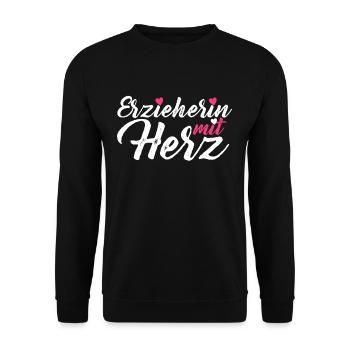 Erzieherin mit Herz Erzieher Kita Tagesmutter - Unisex Pullover - Schwarz - Vorne - Alina (178cm) & Michal (187cm)