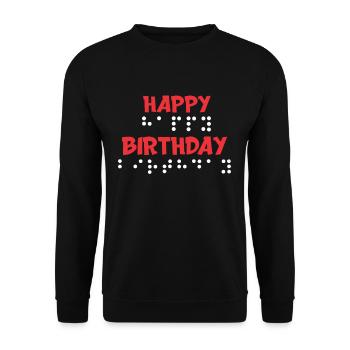 Blindenschrift Punkte - Glückwunsch zum Geburtstag - Unisex Pullover - Schwarz - Vorne - Alina (178cm) & Michal (187cm)