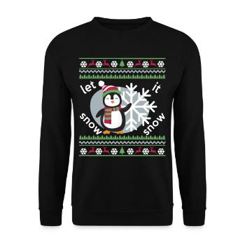 Pinguin Weihnachten Geschenk - Unisex Pullover - Schwarz - Vorne - Alina (178cm) & Michal (187cm)
