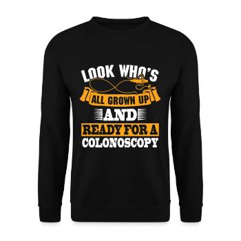 Darmspiegelung Darmoperation Operation Humor - Unisex Pullover - Schwarz - Vorne - Alina (178cm) & Michal (187cm)