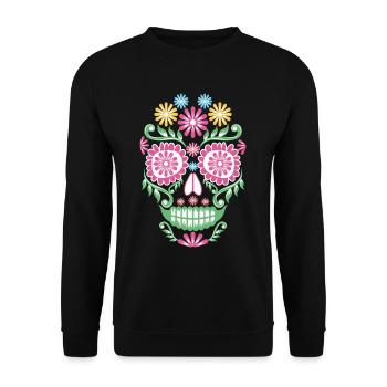 Zucker Schädel Mexikanischer Tag der Toten Mexiko - Unisex Pullover - Schwarz - Vorne - Alina (178cm) & Michal (187cm)