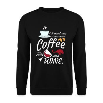 Good day starts with coffee ends with wine - Unisex Sweatshirt - black - Front - Alina (178cm) & Michal (187cm)