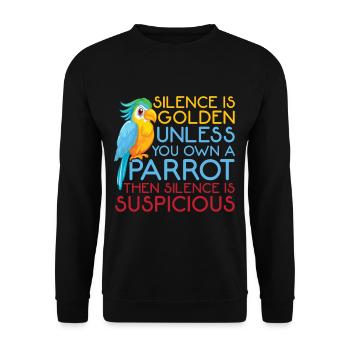 Funny parrot graphic silence is gold bird - Unisex Sweatshirt - black - Front - Alina (178cm) & Michal (187cm)