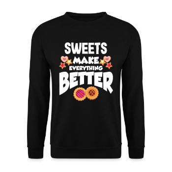 Süßigkeiten Süßwaren Konditorei Kekse Spruch - Unisex Pullover - Schwarz - Vorne - Alina (178cm) & Michal (187cm)