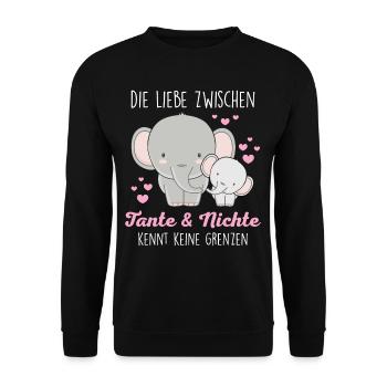 Tante und Nichte Bindung Liebe süße Elefanten - Unisex Pullover - Schwarz - Vorne - Alina (178cm) & Michal (187cm)