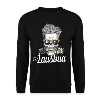 Lausbua Totenkopf Bayrischer Tiroler Steirer Bua - Unisex Pullover - Schwarz - Vorne - Alina (178cm) & Michal (187cm)