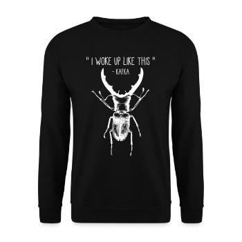 Aufgewacht wie dieser lustige Kafka Leseratte - Unisex Pullover - Schwarz - Vorne - Alina (178cm) & Michal (187cm)