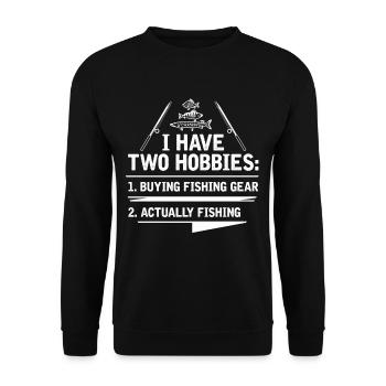 Lustiger Fischer Humor Boot Angelrute Hobby Angler - Unisex Pullover - Schwarz - Vorne - Alina (178cm) & Michal (187cm)