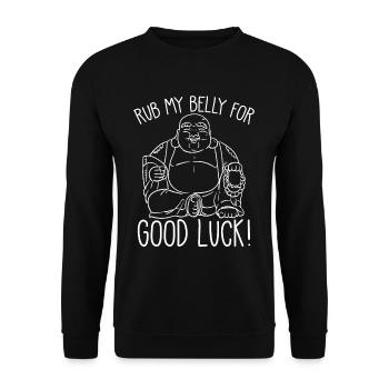 Happy Buddha rub my belly for good luck - Unisex Sweatshirt - black - Front - Alina (178cm) & Michal (187cm)