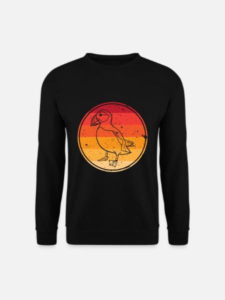 Retro Papageientaucher Auk Vogel Sonnenuntergang - Unisex Pullover - Schwarz