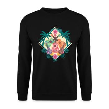 Ukulele Musik Hawaii Tropischer Feiertag Aloha - Unisex Pullover - Schwarz - Vorne - Alina (178cm) & Michal (187cm)
