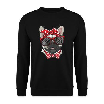 Süße französische Bulldogge mit Sonnenbrille - Unisex Pullover - Schwarz - Vorne - Alina (178cm) & Michal (187cm)