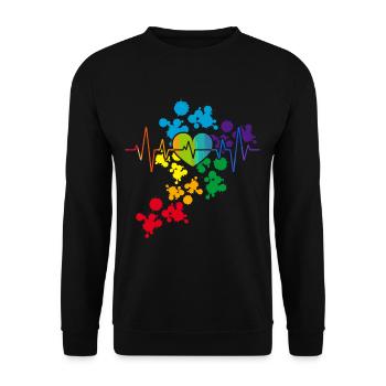 Bunter Stolz Herz Regenbogen Herzschlag lgbt - Unisex Pullover - Schwarz - Vorne - Alina (178cm) & Michal (187cm)