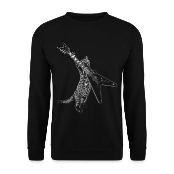 Coole Musik Katze spielt E-Gitarre Spieler - Unisex Pullover - Schwarz - Vorne - Alina (178cm) & Michal (187cm)